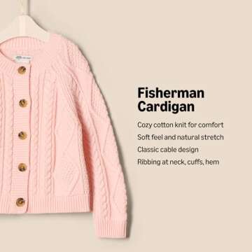 Amazon Essentials x Sofia Grainge Unisex Babies' Fisherman Cardigan Sweater, Light Pink, 3-6 Months