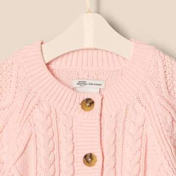 Amazon Essentials x Sofia Grainge Unisex Babies' Fisherman Cardigan Sweater, Light Pink, 3-6 Months