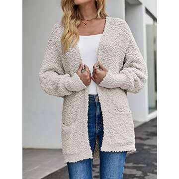 MEROKEETY Women's 2024 Winter Fuzzy Popcorn Batwing Sleeve Cardigan Knit Oversized Sherpa Sweater Coat, Beige, Large