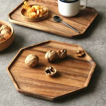 Acacia Wooden Serving Trays Set of 2 for Entertaining