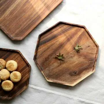 Acacia Wooden Serving Trays Set of 2 for Entertaining