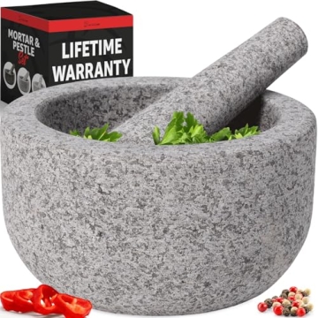 Heavy Duty Extra Large Mortar and Pestle Set, Hand Carved from Natural Granite, Make Fresh Guacamole...