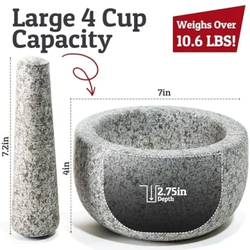 Heavy Duty Extra Large Mortar and Pestle Set for Fresh Flavors