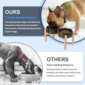 SPUNKYJUNKY Ceramics Elevated Dog Bowls with Wooden Stand Raised Dog Bowl for Medium Large Dog Food and Water Pet Feeding Bowl(Double 60OZ Bowls,Black)