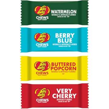 Jelly Belly Chews Taffy Candy Individually Wrapped Bulk Candy Chews – Buttered Popcorn, Watermelon...