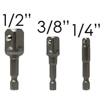 Socket Bit Hex Shank Adapter Drill Nut Driver Power Extension Bar 3pc Set 1/4" 3/8" 1/2" for Automotive,DYI and Home Repair Tool Kits by Bastex