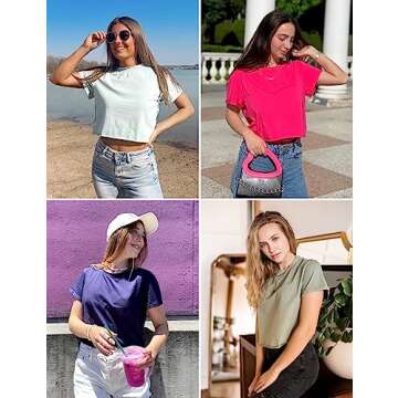 MEROKEETY Womens Summer Short Sleeve Crewneck Crop Tops Casual Solid T-Shirts, White, M
