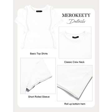 MEROKEETY Womens Summer Short Sleeve Crewneck Crop Tops Casual Solid T-Shirts, White, M