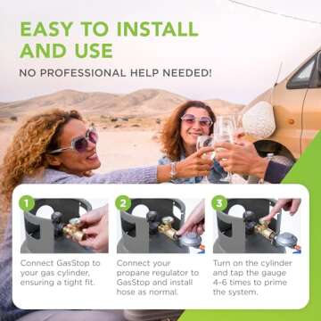 GasStop - Propane Tank Gauge with Emergency Shut-Off - Color Coded Pressure Meter, Propane Gas Gauge - POL Connection for Cylinder, Class A & Class C Motorhomes