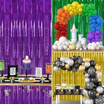 Isaspire 2 Pack Foil Fringe Backdrop Curtains, Tinsel Backdrop Door Fringe, Streamer Backdrop for Birthday Graduation Bachelorette Holiday Party Decorations and Photo Booth Props- Glossy Purple