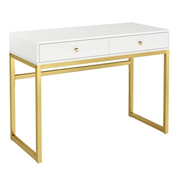 ACME FURNITURE Stylish Coleen Desk in White and Brass