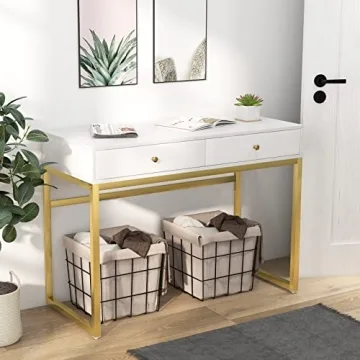 ACME FURNITURE Stylish Coleen Desk in White and Brass