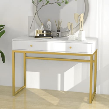ACME FURNITURE Stylish Coleen Desk in White and Brass