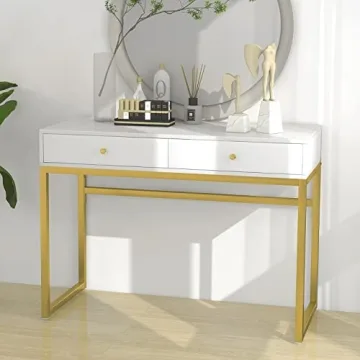 ACME FURNITURE Stylish Coleen Desk in White and Brass