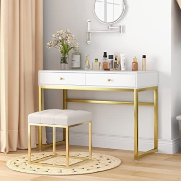 ACME FURNITURE Stylish Coleen Desk in White and Brass