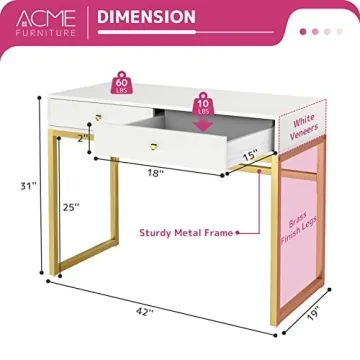 ACME FURNITURE Stylish Coleen Desk in White and Brass