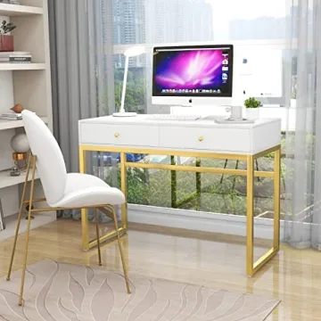 ACME FURNITURE Stylish Coleen Desk in White and Brass