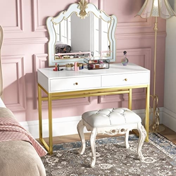 ACME FURNITURE Stylish Coleen Desk in White and Brass