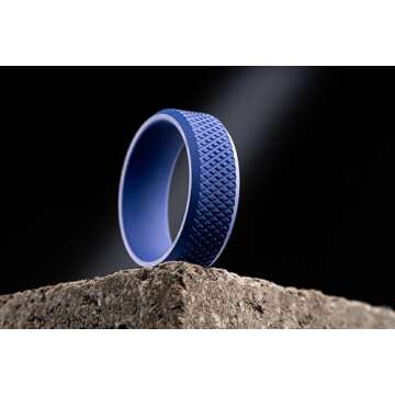 100S JEWELRY Knurl Tungsten Rings with Knurling Diamond Pattern Men Wedding Band 8mm wide Hypoallergenic Size 6-16 (Navy Blue, 6)