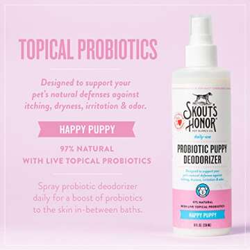 SKOUT'S HONOR Pet Deodorizer Spray- Hydrating Daily-Use with Avocado Oil & Omega-3s, Paraben & Sulfate-Free, 97% Natural, 8oz, Happy Puppy