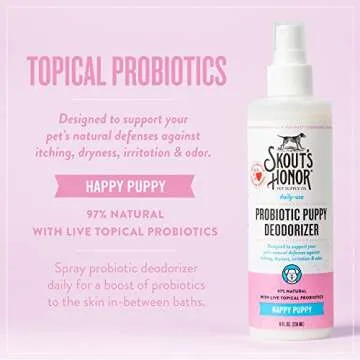 SKOUT'S HONOR Pet Deodorizer Spray- Hydrating Daily-Use with Avocado Oil & Omega-3s, Paraben & Sulfate-Free, 97% Natural, 8oz, Happy Puppy