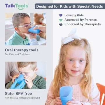 TalkTools Cut Out Cups - Motor and Coordination Support | Drinking Glass for Stable and Fixed Position | Special Drinking and Therapy Training Cup | Easy to Grip and Sipping | 3 oz Blue (2 Pk)