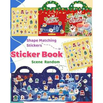 Christmas Sticker Books for Kids, Christmas Gifts Reusable Sticker Books Stocking Stuffers for Toddlers 1-3, 2-4, Christmas Travel Toys Acticities Crafts Party Favors for Boys Girls Kids