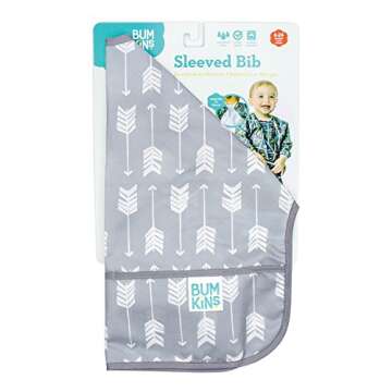 Bumkins Sleeved Bib for Girl or Boy, Baby and Toddler for 6-24 Mos, Essential Must Have for Eating, Feeding, Baby Led Weaning Supplies, Long Sleeve Mess Saving Food Catcher, Soft Fabric, Gray Arrows