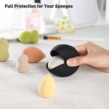 BEZOX Makeup Sponge Holder for Travel, Ventilated Make Up Blender Silicone Case for All Sponges, Easy Use Beauty Sponge Container - Black