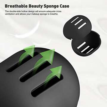 BEZOX Makeup Sponge Holder for Travel, Ventilated Make Up Blender Silicone Case for All Sponges, Easy Use Beauty Sponge Container - Black
