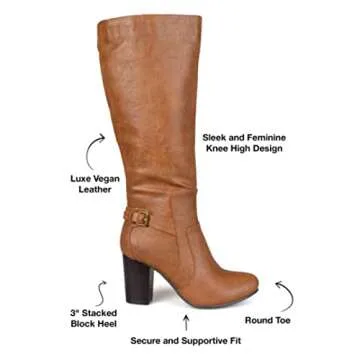 Journee Collection Womens Carver Wide Calf Stacked Heel Knee High Boots - Size: 9 - Tan