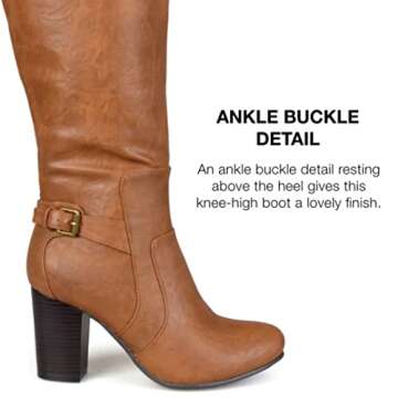 Journee Collection Womens Carver Wide Calf Stacked Heel Knee High Boots - Size: 9 - Tan