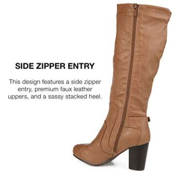 Journee Collection Womens Carver Wide Calf Stacked Heel Knee High Boots - Size: 9 - Tan