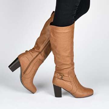 Journee Collection Womens Carver Wide Calf Stacked Heel Knee High Boots - Size: 9 - Tan