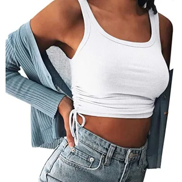Artfish Women's Adjustable Ribbed Crop Tank Top