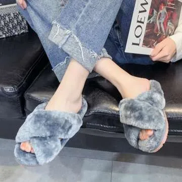 Crazy Lady Women's Fuzzy Fluffy House Slippers Cute Plush Memory Foam Shoes Cross Band Indoor Outdoo...