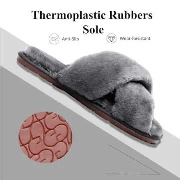 Crazy Lady Women's Fuzzy Fluffy House Slippers Cute Plush Memory Foam Shoes Cross Band Indoor Outdoor Open Toe Sandals(06/Grey, 7-8)