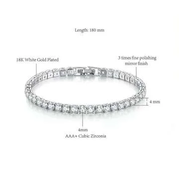 ElegGlo 14K Silver Plated Tennis Bracelet Set Cubic Zirconia Classic Adjustable Bracelet Silver Bracelets for Women Birthday Mother's Day Wedding Gift