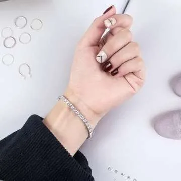 ElegGlo 14K Silver Plated Tennis Bracelet Set Cubic Zirconia Classic Adjustable Bracelet Silver Bracelets for Women Birthday Mother's Day Wedding Gift