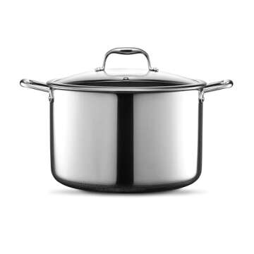 HexClad Hybrid Nonstick 10-Quart Stockpot with Tempered Glass Lid, Dishwasher Safe, Induction Ready, Compatible with All Cooktops