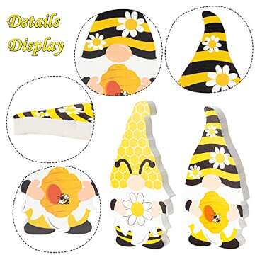 Charming Summer Bee Sunflower Gnome Wooden Signs Set