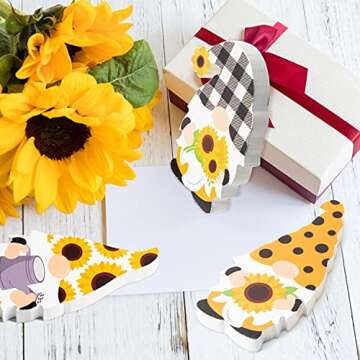 Charming Summer Bee Sunflower Gnome Wooden Signs Set