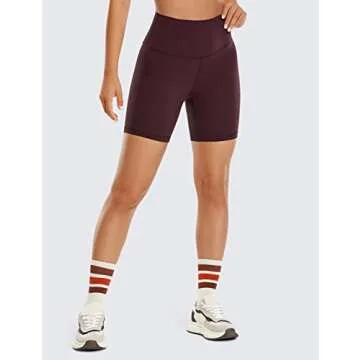 CRZ YOGA Women's Brushed Naked Feeling Biker Shorts - 6'' High Waist Spandex Dark Russet