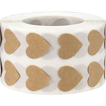 Natural Brown Kraft Heart Stickers Valentine's Day Crafting Scrapbooking 0.50 Inch 1,000 Adhesive Stickers
