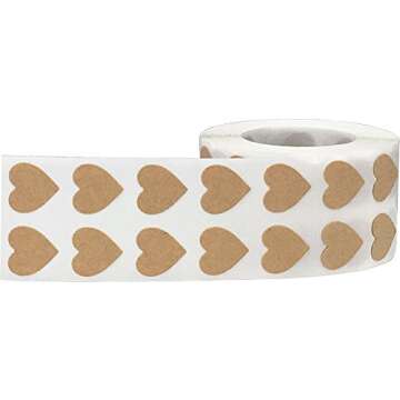 Natural Brown Kraft Heart Stickers Valentine's Day Crafting Scrapbooking 0.50 Inch 1,000 Adhesive Stickers