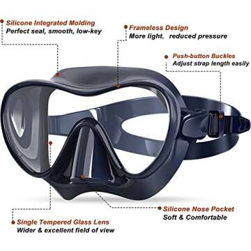 Bairuifu Snorkel Mask, 100% Food Grade Silicone Full Dry Top Snorkel Set Anti-Fog Scuba Mask, Profes...