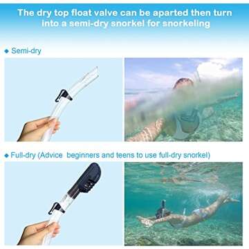 Bairuifu Snorkel Mask, 100% Food Grade Silicone Full Dry Top Snorkel Set Anti-Fog Scuba Mask, Professional Snorkeling Gear for Adults