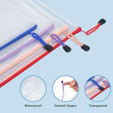 wegoup 30 Pcs Mesh Zipper Bags, 9 Colors, 9 Sizes Waterproof Plastic Zipper Pouches, Multipurpose for Organizing, Home, School, Office, and Travel Storage