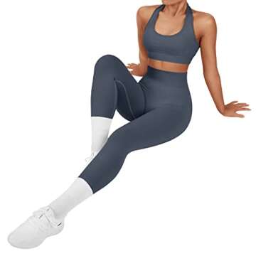 SUUKSESS Women Seamless Halter Sports Bra Open Back Padded Workout Crop Tank Tops (Blue, S)