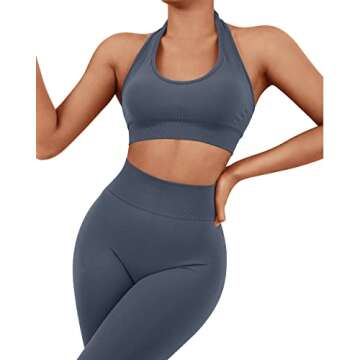 SUUKSESS Women Seamless Halter Sports Bra Open Back Padded Workout Crop Tank Tops (Blue, S)